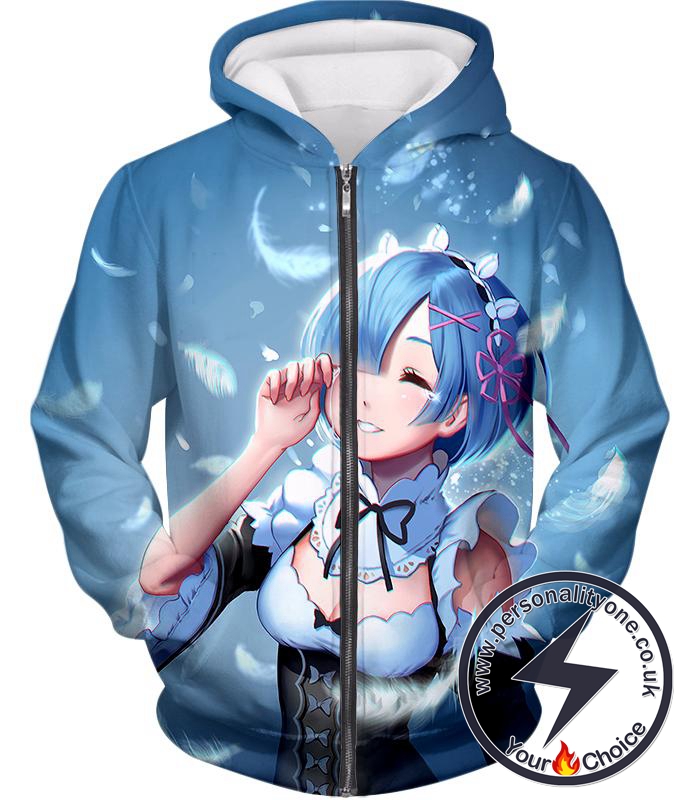 Re:Zero Perfect Maid Rem Cool Blue Anime Zip Up Hoodie